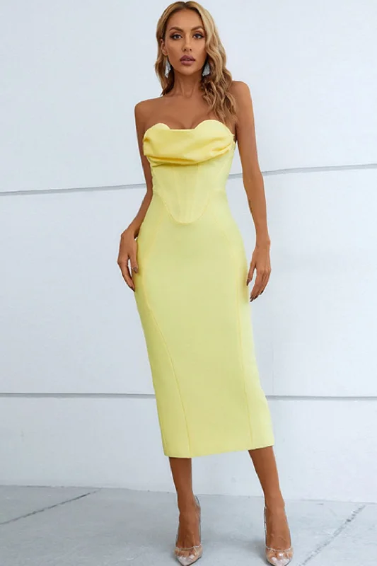 "Lemon Drop" Strapless Sweetheart Neck Dress