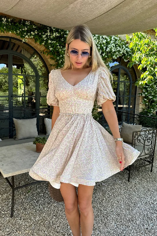 Can't Be Beat Pleated Sleeve Full Skirt Mini Dress