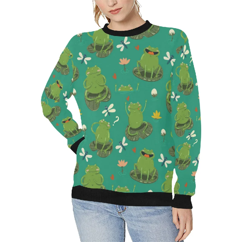 Cute frog dragonfly design pattern Women's Crew Neck Sweatshirt