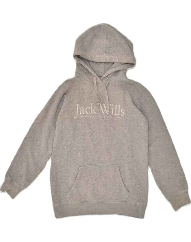 JACK WILLS Womens Graphic Hoodie Jumper UK  8 Small  Grey Cotton