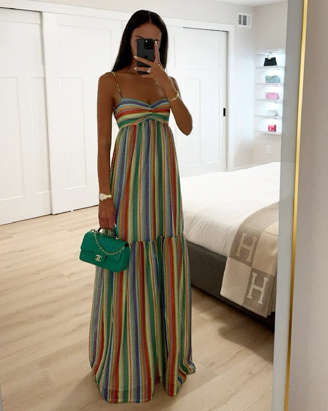 AMANDA UPRICHARD SIMA MAXI IN RAINBOW STRIPE DRESS