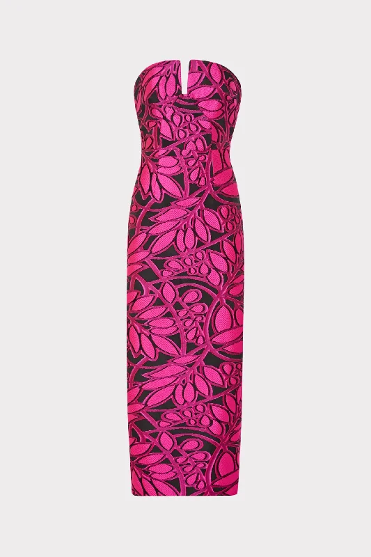 Judith Pink Palm Jacquard Dress