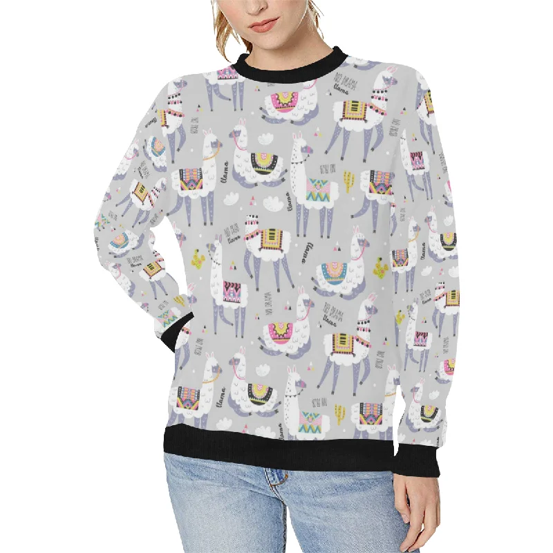 Cute Llama Alpaca pattern Women's Crew Neck Sweatshirt