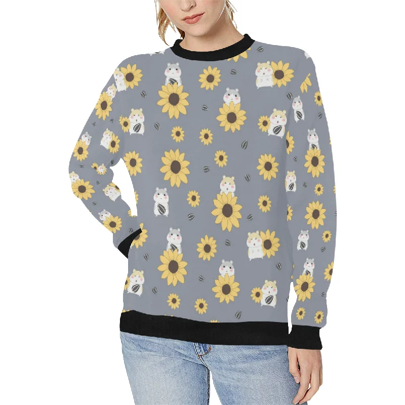 Cute hamster sunflower pattern background Women's Crew Neck Sweatshirt