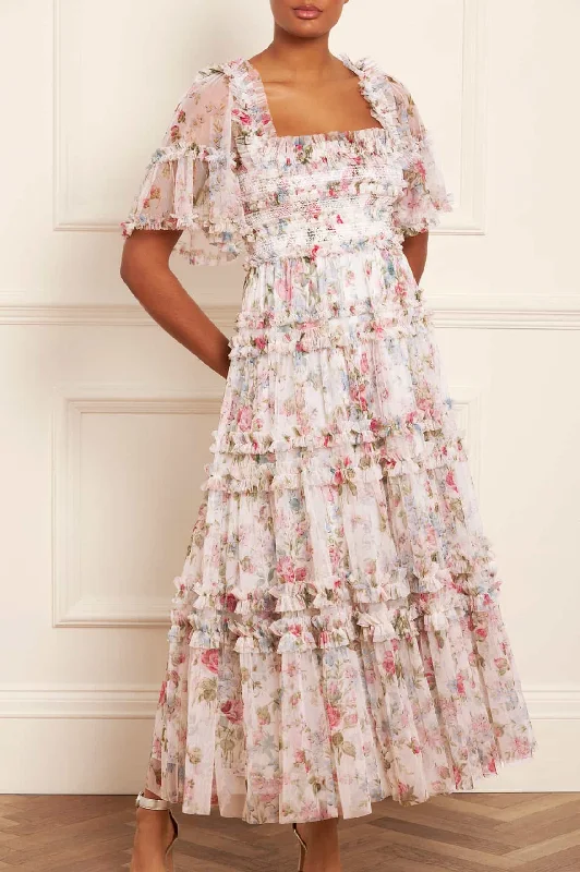 Best Seller Floral Fantasy Peaches Smocked Ankle Gown