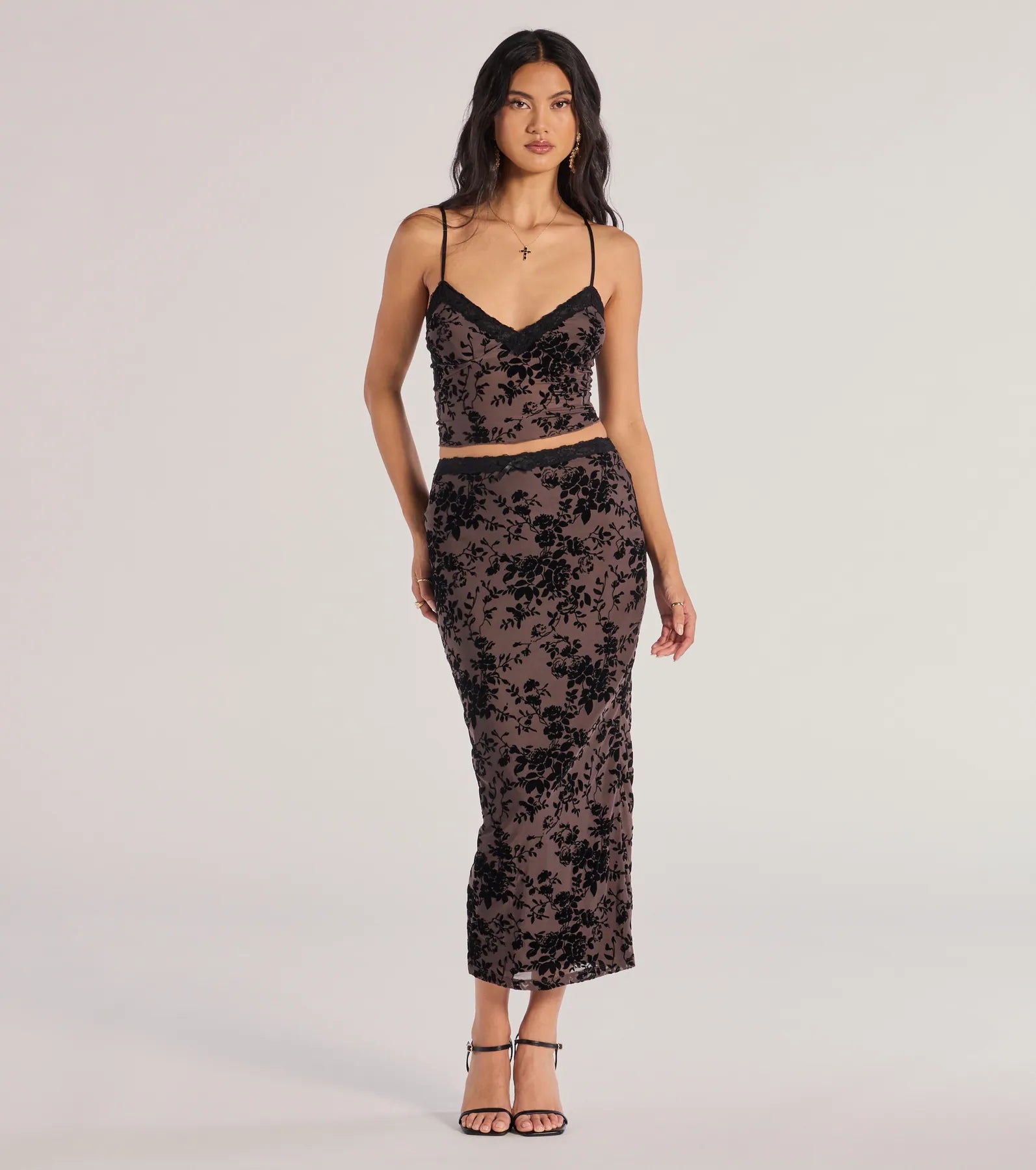 Luxe Touch Flocked Velvet Midi Skirt