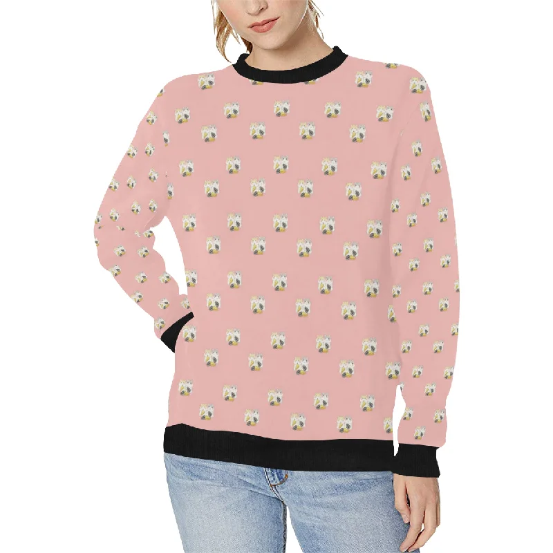 Cute hamster cheese pattern pink background Women's Crew Neck Sweatshirt