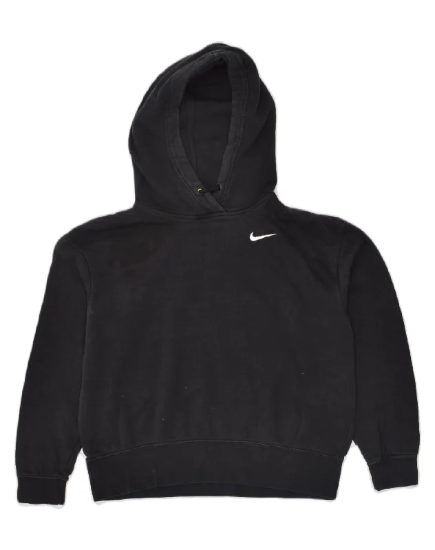 NIKE Womens Oversized Crop Hoodie Jumper UK 6 XS Black Cotton