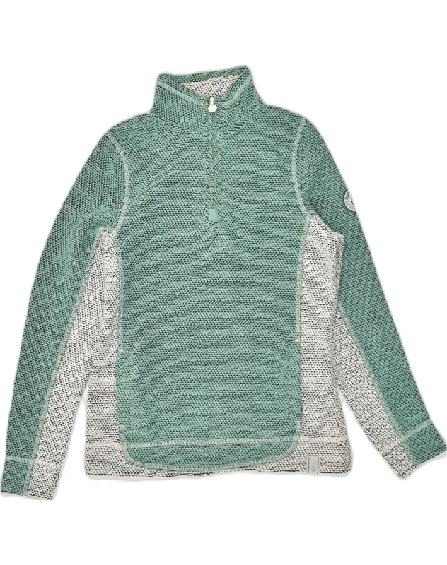 WEIRD FISH Womens Zip Neck Jumper Sweater UK 12 Medium  Green Colourblock