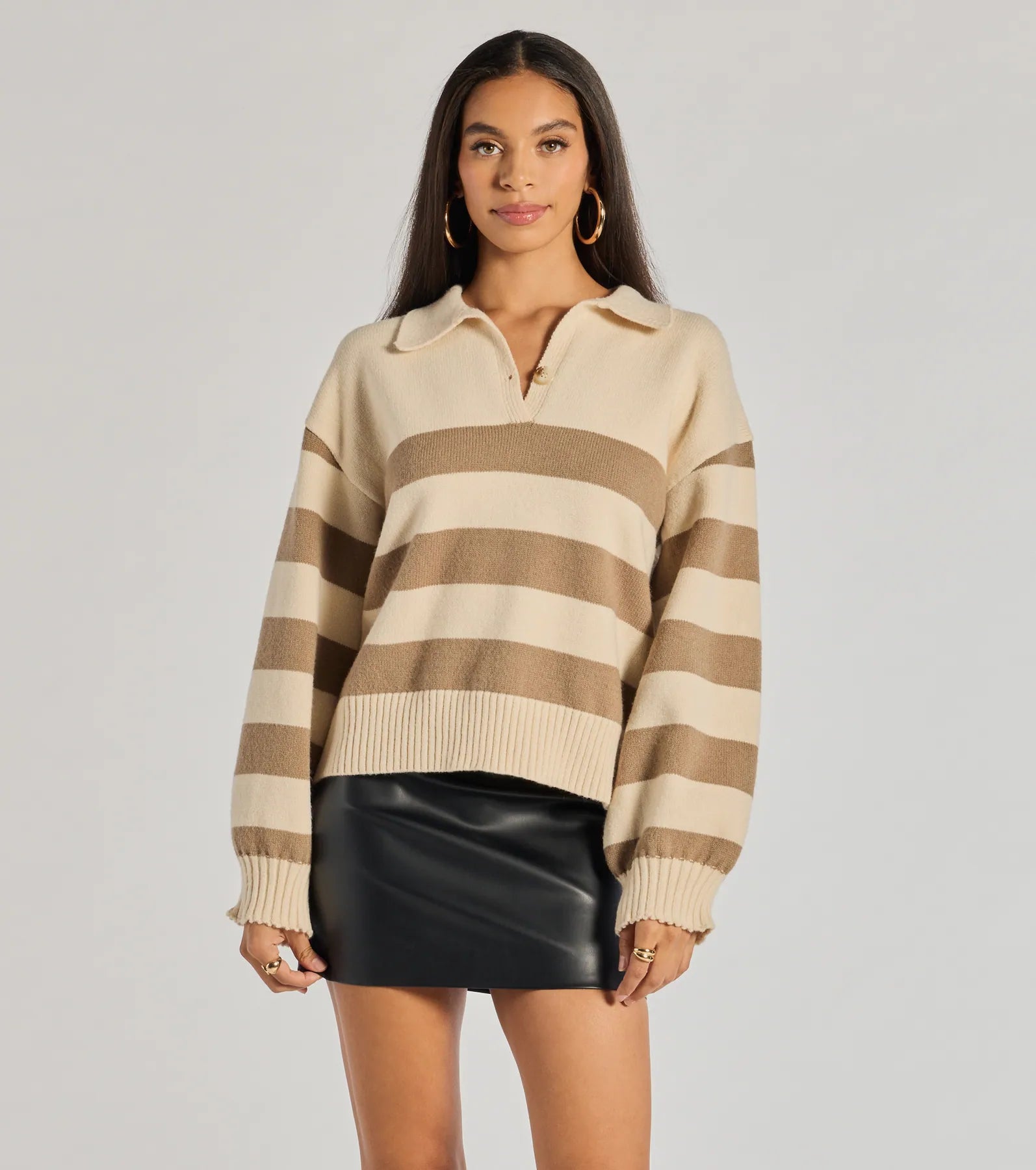 Stripe Sensation Collared Pullover Sweater