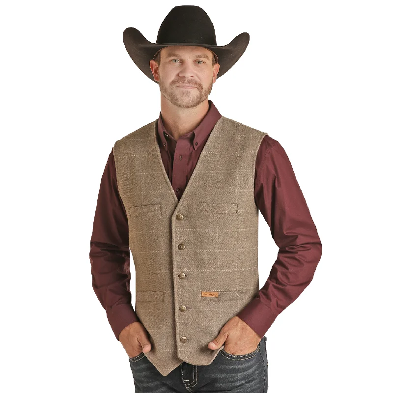 Powder River® Men's Tan Nevada Plaid Wool Vest PRMO98RZZJ-27