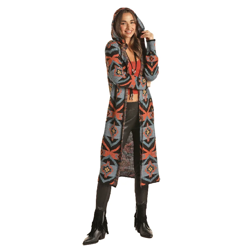 Rock & Roll Cowgirl Ladies Multicolor Aztec Knit Cardigan RRWT95R03Y-99