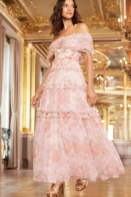 Doorbuster Deal Floral Wreath Grace Off-Shoulder Gown