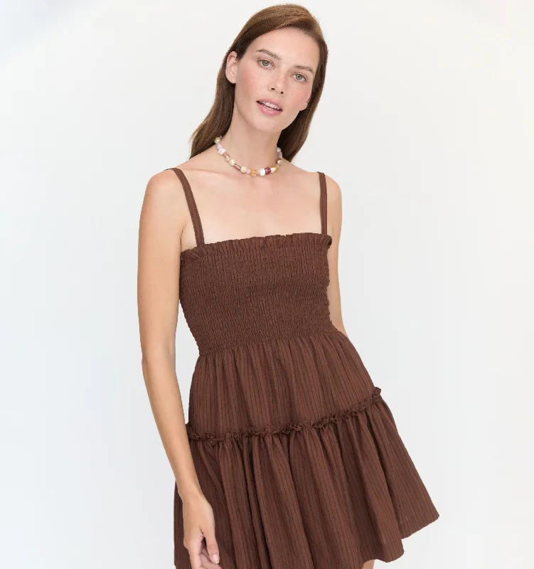 The Seraphina Mini Nap Dress - Chocolate Tonal Seersucker