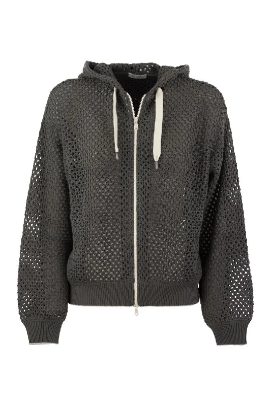 Dazzling Net cotton zip hoodie