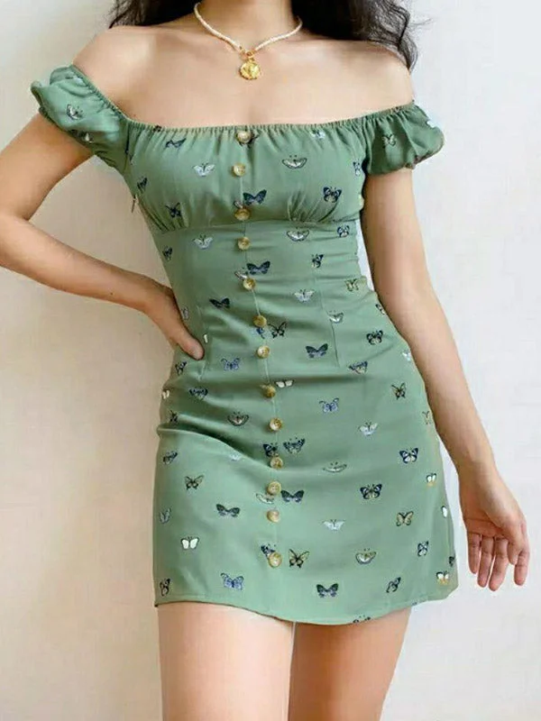 BerryBetty - Puff Sleeve Butterfly Mini Dress