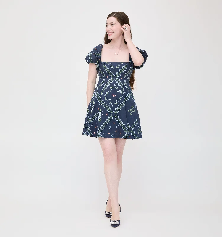 The Matilda Mini Dress - Navy Floral Patchwork