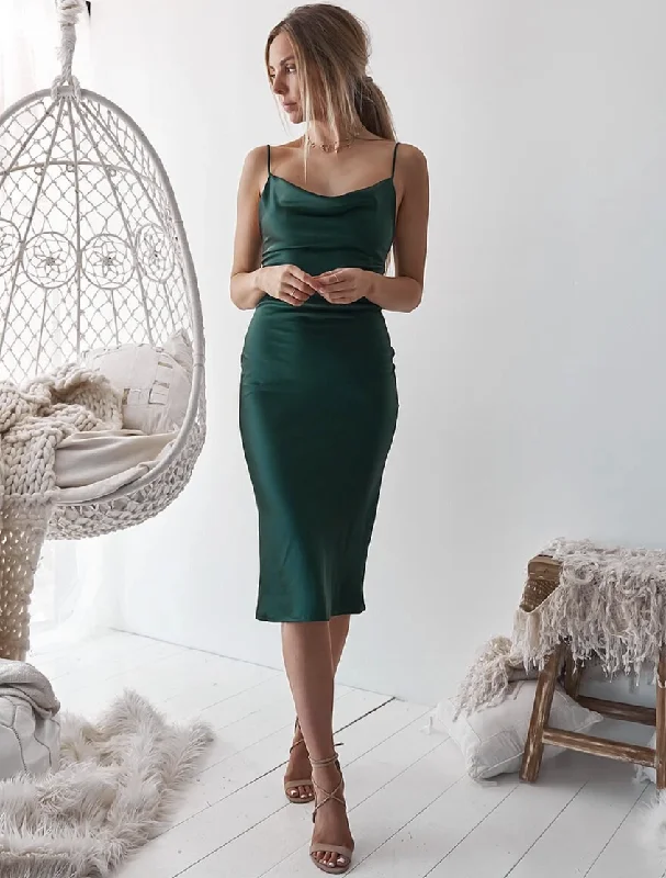 Aspen Midi Dress - Emerald Green Satin