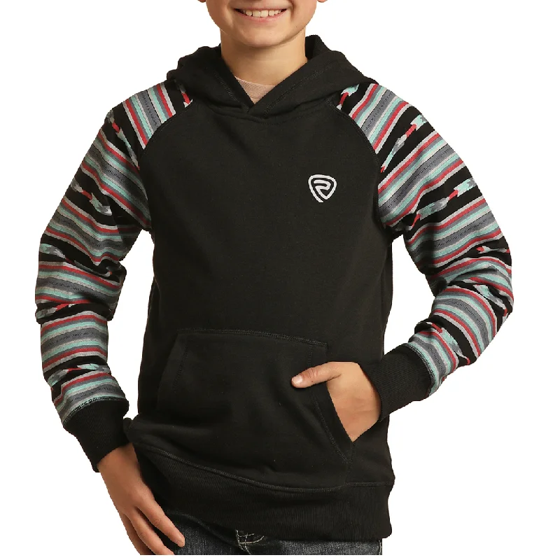 Rock & Roll Cowboy® Youth Boy's Black Serape Sleeve Hoodie RRBT94R0JB