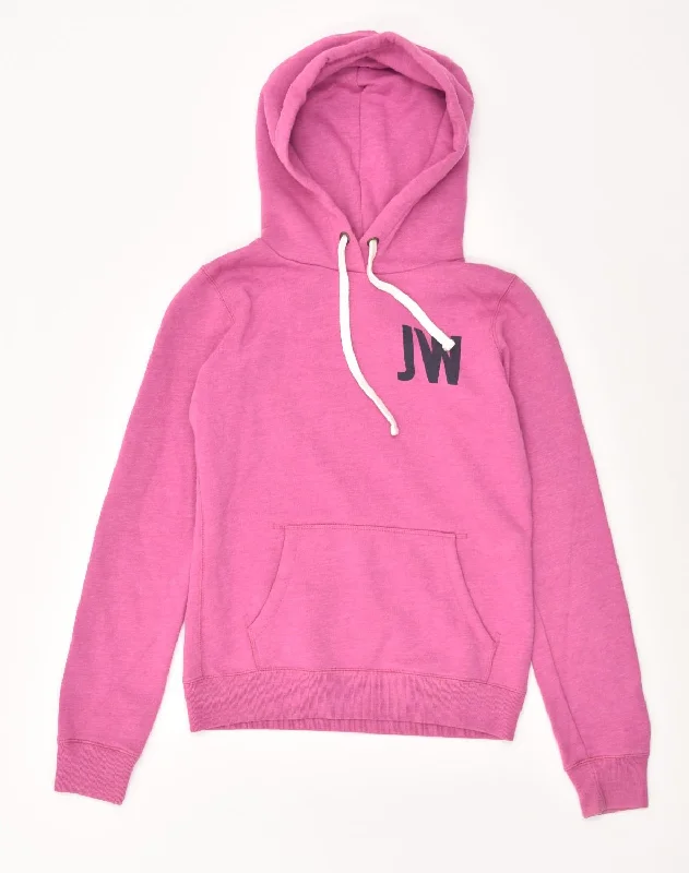 JACK WILLS Womens Graphic Hoodie Jumper UK 8 Small Pink Cotton