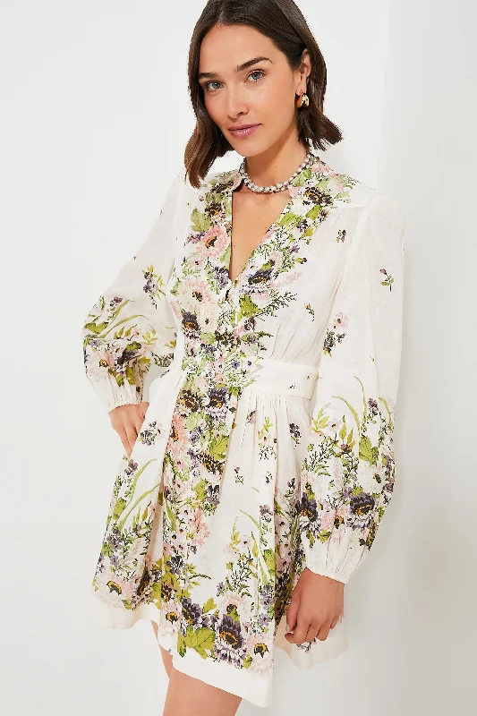 Cream Multi Floral Halliday Plunge Mini Dress