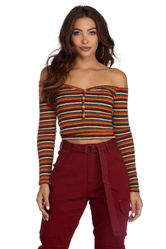 Stripe Piece Off Shoulder Crop Top