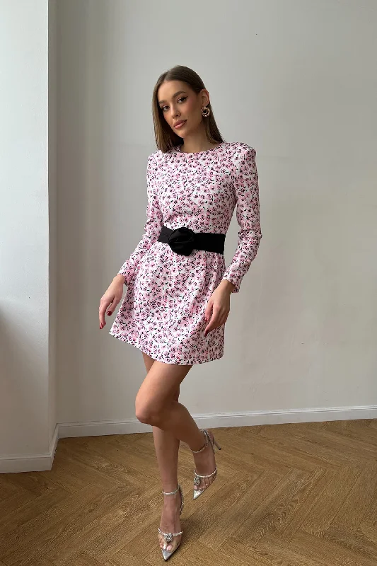 Instant Savings Long Sleeve Mini Dress with removable Rose belt