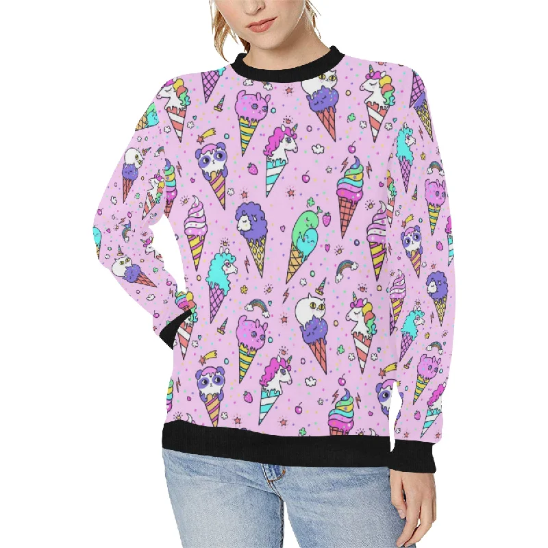 Cute ice cream cone animal pattern Women's Crew Neck Sweatshirt