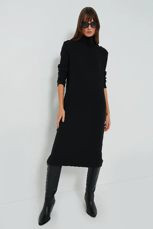 Black Sweater Rib Turtleneck Dress