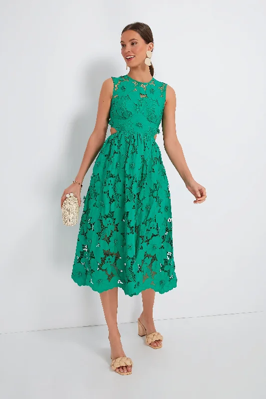 Green 3D Cotton Lace Midi Dress