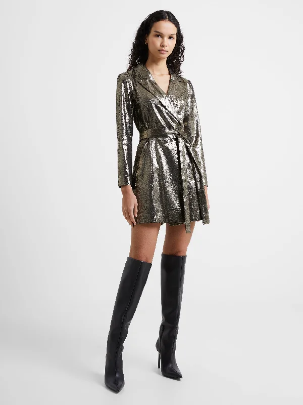 Stock Clearance Alara Molten Metallic Tuxedo Mini Dress