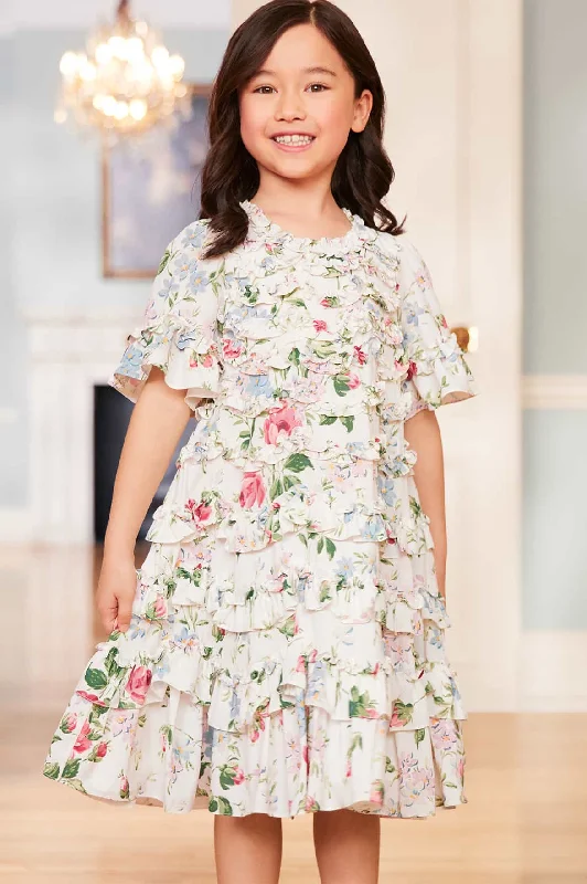 Time-Limited Offer Floral Fantasy Crepe Short Sleeve Kids Dress