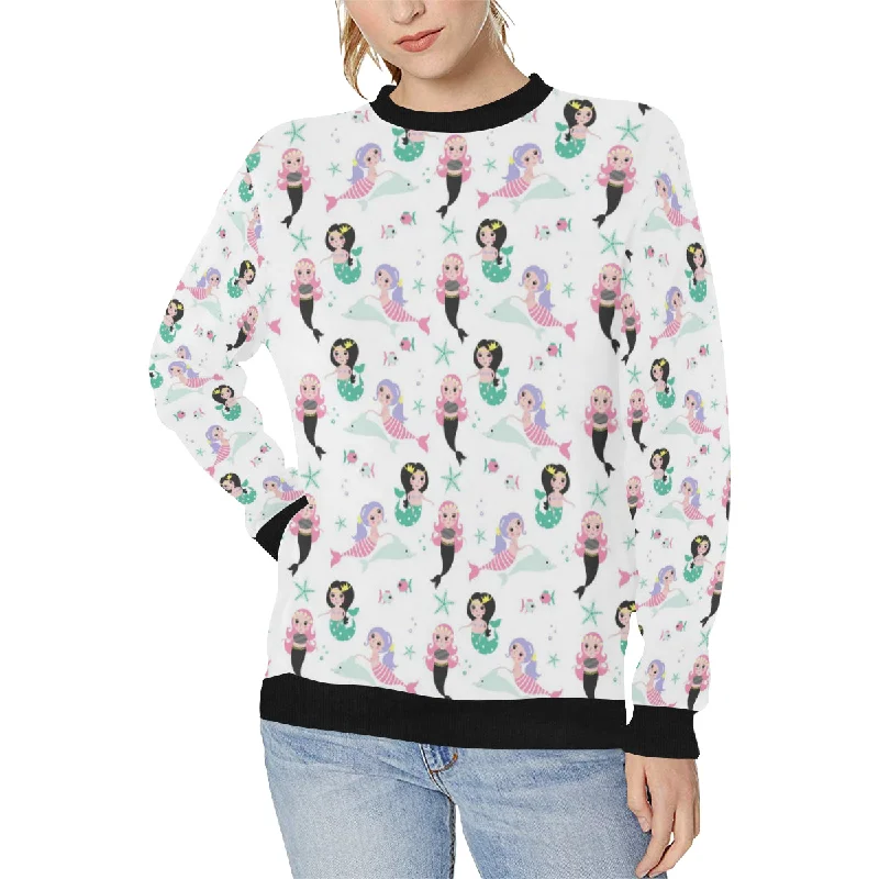 cute mermaid dolphin fish starfish pattern Women's Crew Neck Sweatshirt