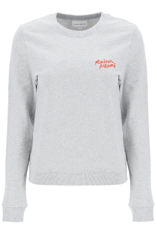 Crew-neck Sweatshirt With Logo Lettering  - Grigio