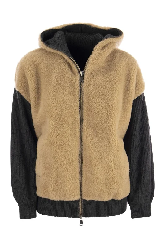 Virgin wool and cashmere plush hooded outerwear