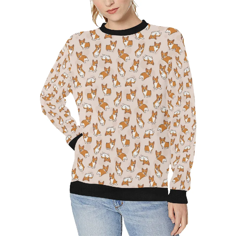 Cute Corgis Pattern pink background Women's Crew Neck Sweatshirt