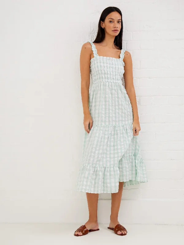 While Supplies Last Birch Seersucker Smocked Midaxi Dress