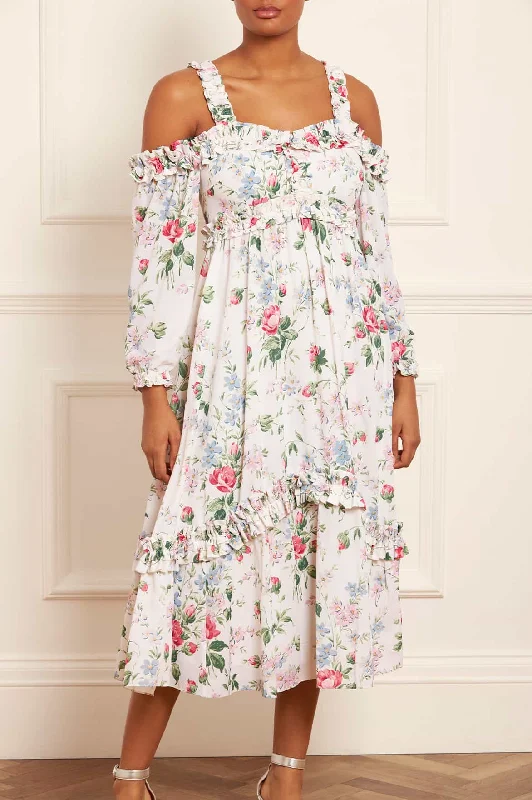 Steals and Deals Floral Fantasy Crepe Off-Shoulder Ballerina Dress