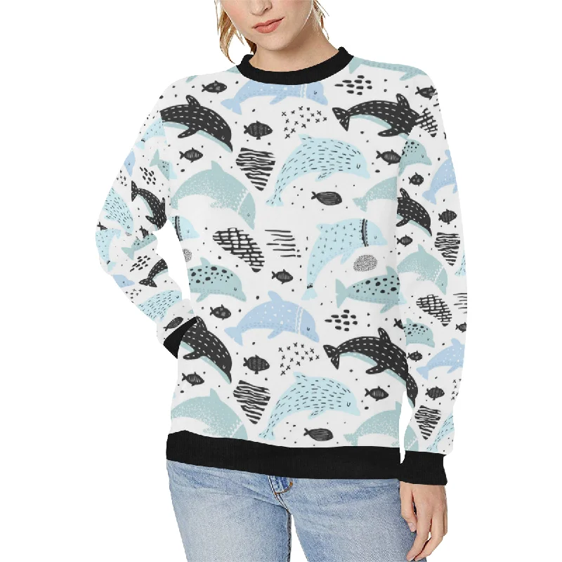 Cute dolphins Childish Style pattern Women's Crew Neck Sweatshirt